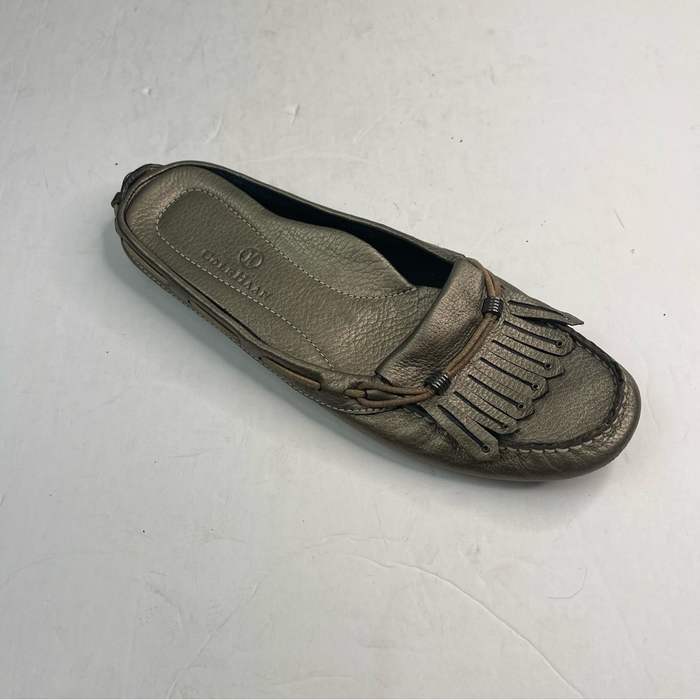 Cole Haan Moccasin Driving Mule Shoes Womens Size‎ 8 Gold Pebbled Leather